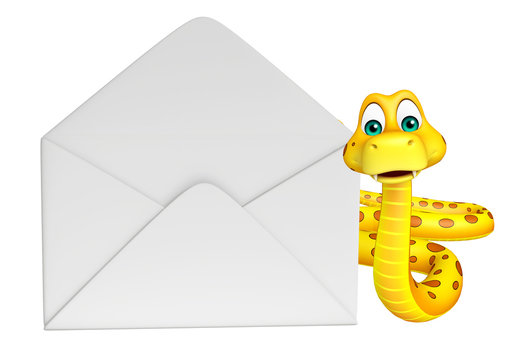 fun Snake cartoon character with mail