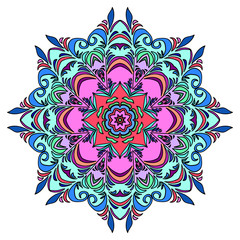 Vector Illustration. Colourful Hand Drawn Mandala, Oriental Decorative Element, Vintage Style.