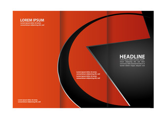 Template design of red trifold brochure with stripes and circles. Editable and light vector with places for photos. Proportionally A4
