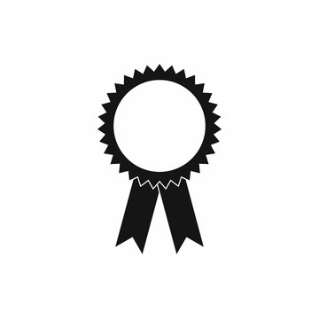 Blank award rosette with ribbon icon, simple style