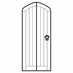 Arched wooden door icon, simple style