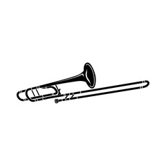 Trombone music instrument icon, black simple style