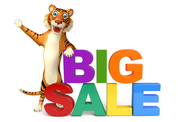 fun Tiger cartoon character with bigsale sign