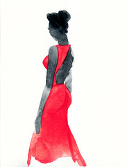 Woman with elegant dress. Abstract fashion watercolor illustration
