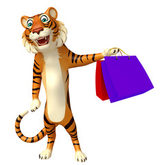 fun Tiger cartoon character with shopping bag