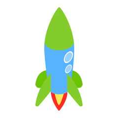 Blue rocket icon, isometric 3d style