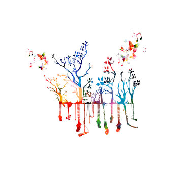 Colorful music instruments with trees