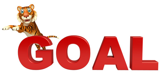 fun Tiger cartoon character  with goal sign