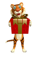 cute Tiger cartoon character with giftbox