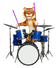 cute Tiger cartoon character with drum