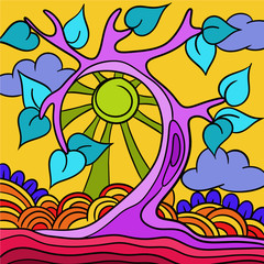 Abstract vector tree with purple