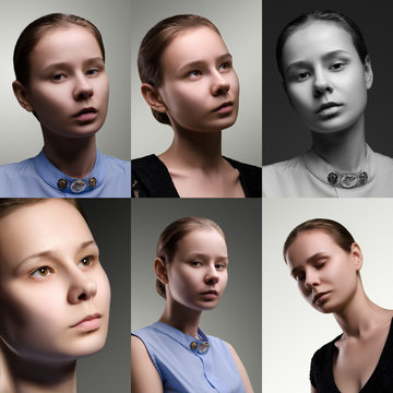 Collage of different girl portrait.