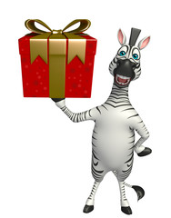 Fototapeta na wymiar cute Zebra cartoon character with giftbox