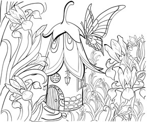 Hand drawn ink pattern. Coloring book for adult