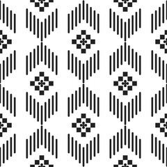 Black and white ethnic geometric lines seamless pattern. Monochrome abstract geometry continuous print.