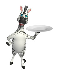 Fototapeta na wymiar Zebra cartoon character with dinner plate