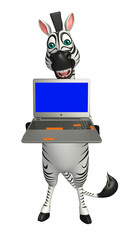 Fototapeta na wymiar Zebra cartoon character with laptop
