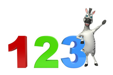 cute Zebra cartoon character   with 123 sign