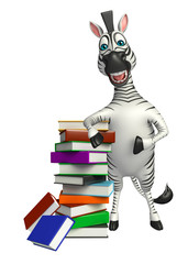 Obraz na płótnie Canvas cute Zebra cartoon character with book stack