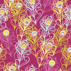 Ethnic boho seamless pattern with peacock feathers. Print. Repeating background. Cloth design, wallpaper.