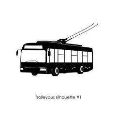 Black silhouette of trolley bus on a white background