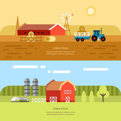 Rural Farm Landscape. Set of Flat Style Vector Illustrations. Vector Background