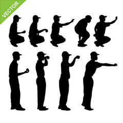 Petanque player silhouettes vector