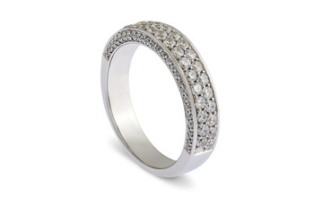 White gold wedding ring on white background