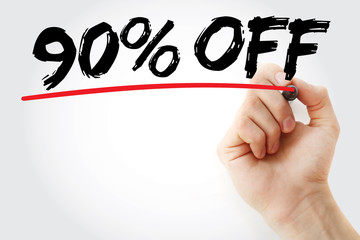 Hand writing 90% Off with marker, sale business concept background