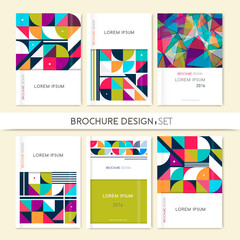 Obraz na płótnie Canvas Collection Cover design for Brochure leaflet flyer. Abstract geometric background. Pink, orange,white, gray triangle, squares and circles. A4 size. Vector EPS 10