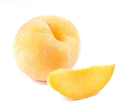 Yellow peach,Peach cut pieces on white background.