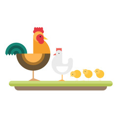 Farm animal. Rooster, hen and chickens. Vector flat style  illustration