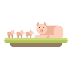 Farm animal. Pig with piglets. Vector flat style  illustration