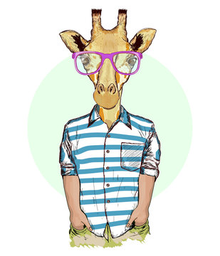 Hipster animals, portrait of fashion giraffe