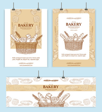 Bakery shop, bread basket signage template hand drawn