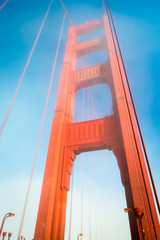 Part of the famous Golden Gate bridge in San Francisco.