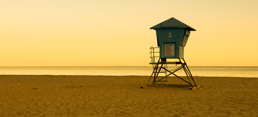 Beach of Pacific Ocean. Evening mood at the beach in Santa Barbara. Coast of California.