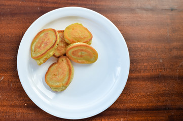 Small pancakes for breakfast. Top view
