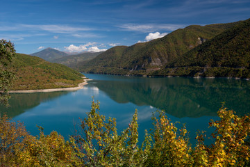 Fototapeta na wymiar Zhinvali Reservoir on Araghvi river near Ananuri - Georgia