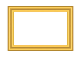 Obraz premium Gold frame. Beautiful simple golden design. Vintage style decorative border, isolated on white background. Deco elegant art object. Empty copy space for decoration, photo, banner. Vector illustration.