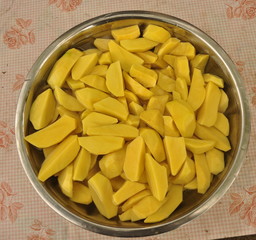Purified, cut putatoe in the water