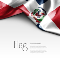 Flag of Dominican Republic on white background. Sample text. - obrazy, fototapety, plakaty