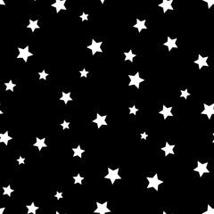 Star seamless pattern. Black and white retro background. Chaotic elements. Abstract geometric shape texture. Effect of sky. Design template for wallpaper, wrapping, fabric, textile Vector Illustration