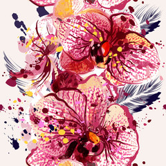 Vector seamless illustration on a tropical theme with orchids