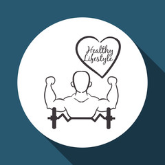 Healthy lifestyle design. Bodybuilding illustration. white backg