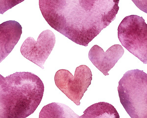 watercolor sketch pattern of hearts on a white background