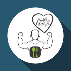 Healthy lifestyle design. Bodybuilding illustration. white backg