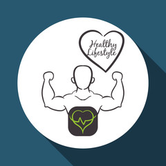 Healthy lifestyle design. Bodybuilding illustration. white backg