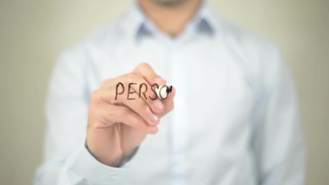 Personality   ,  man writing on transparent wall