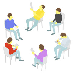 Talks. Group of business. Five people team meeting conference